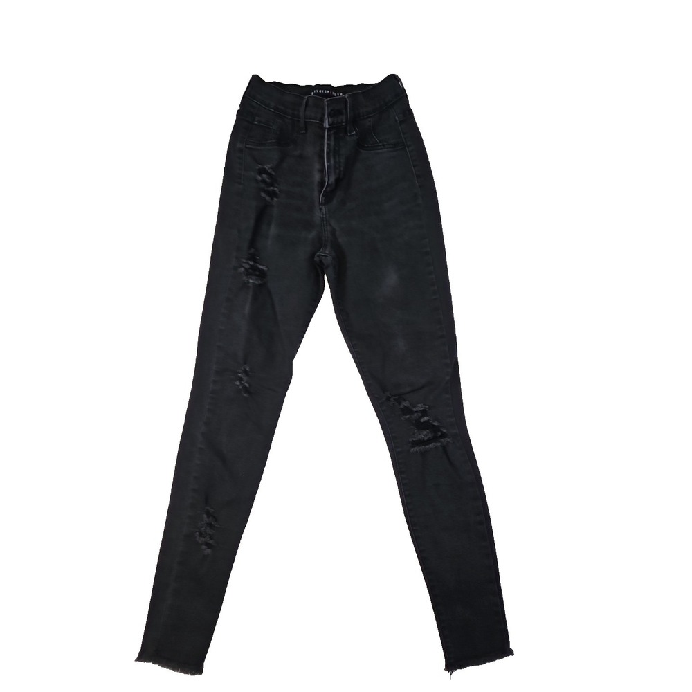Fashion Nova Womens High Rise Skinny Leg  Black Denim Distressed Jeans Size 1